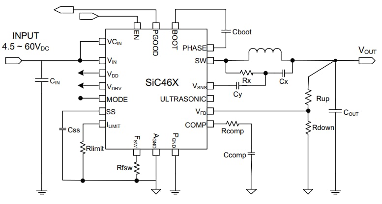 Application Circuit Diagram - Vishay SiC462 Synchronous Buck Regulator